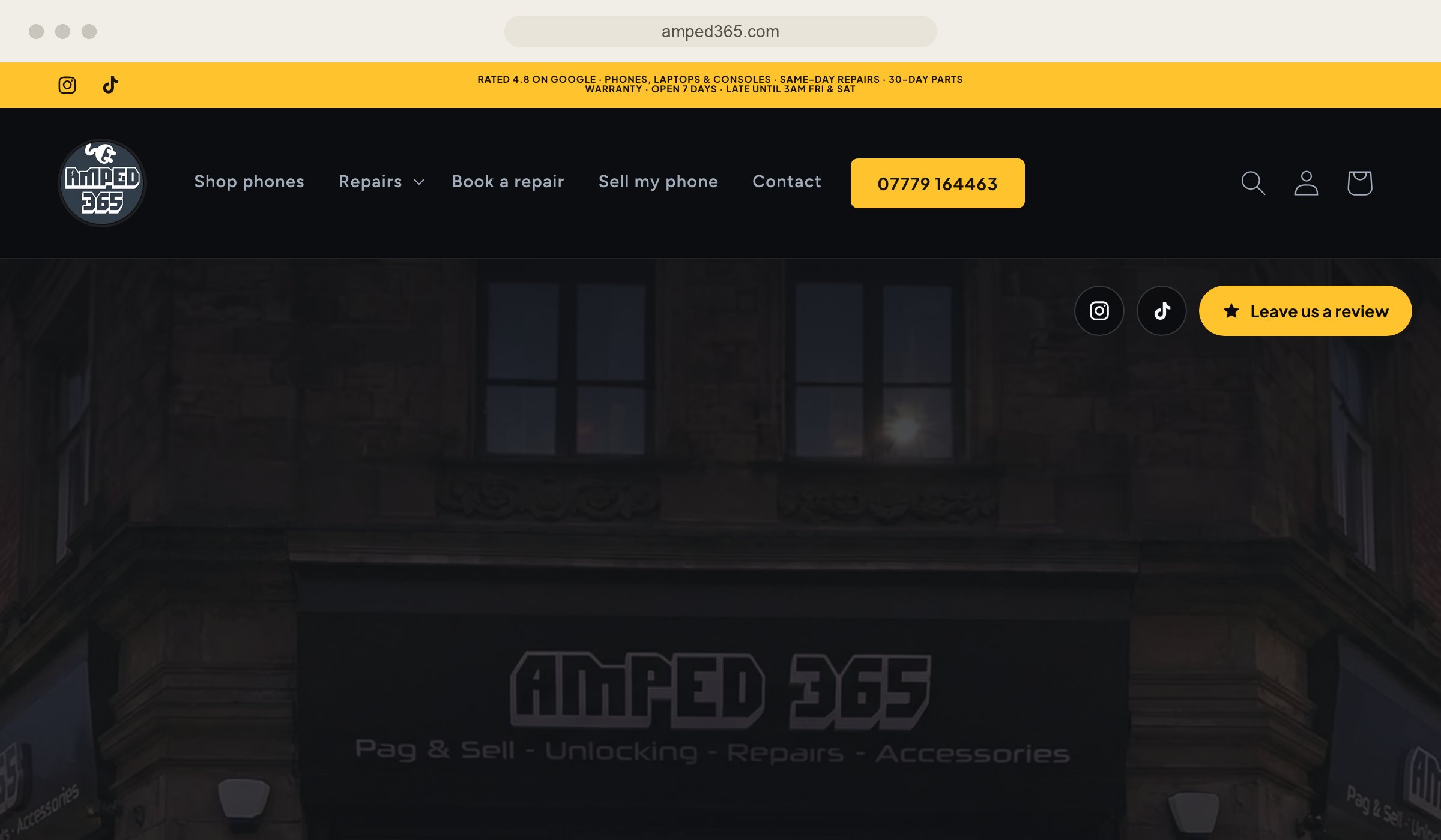 Amped365, Shopify store and repair booking for a Leeds phone repair shop