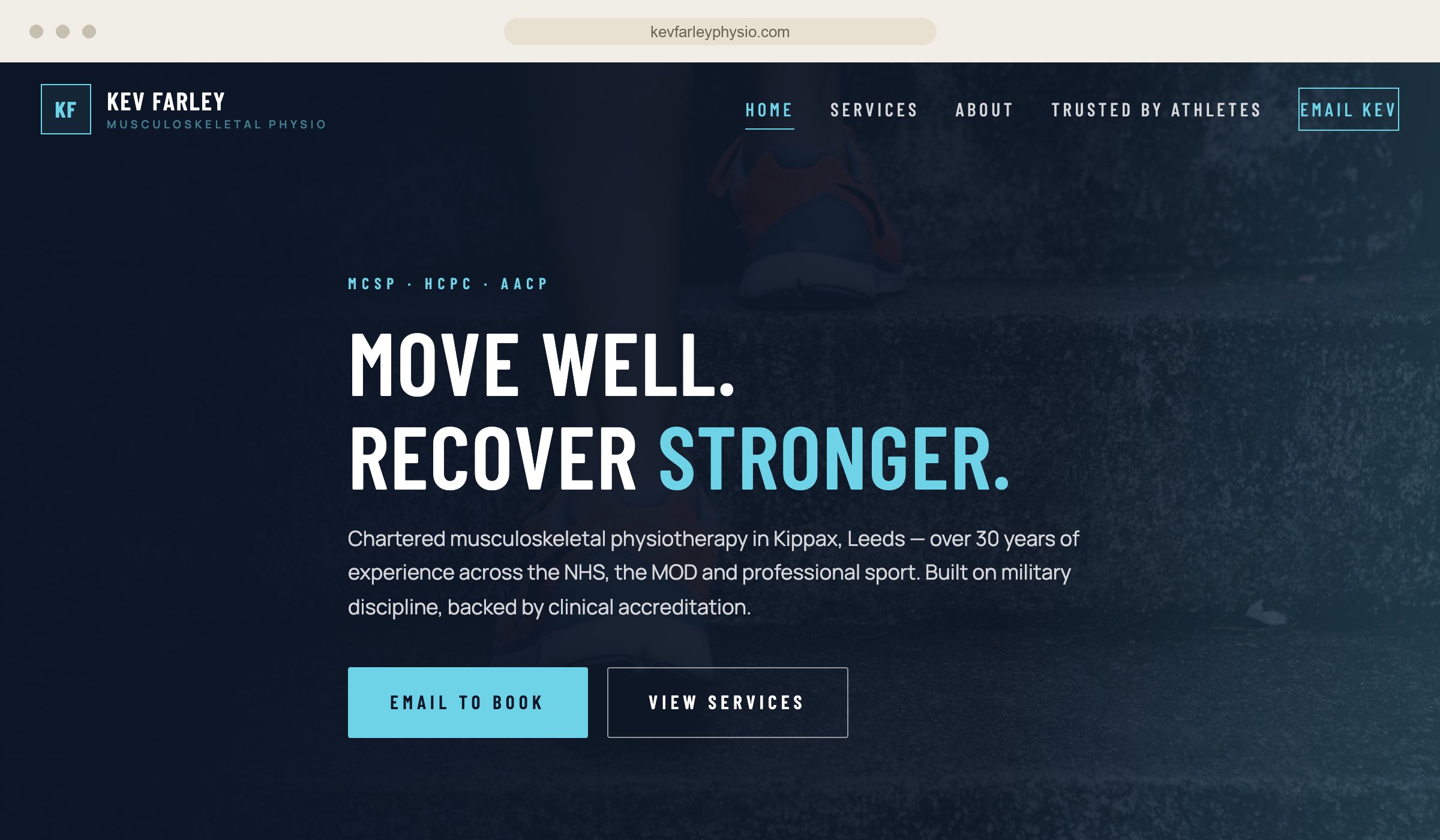 Kev Farley Physio, website for a chartered physiotherapist in Kippax, Leeds
