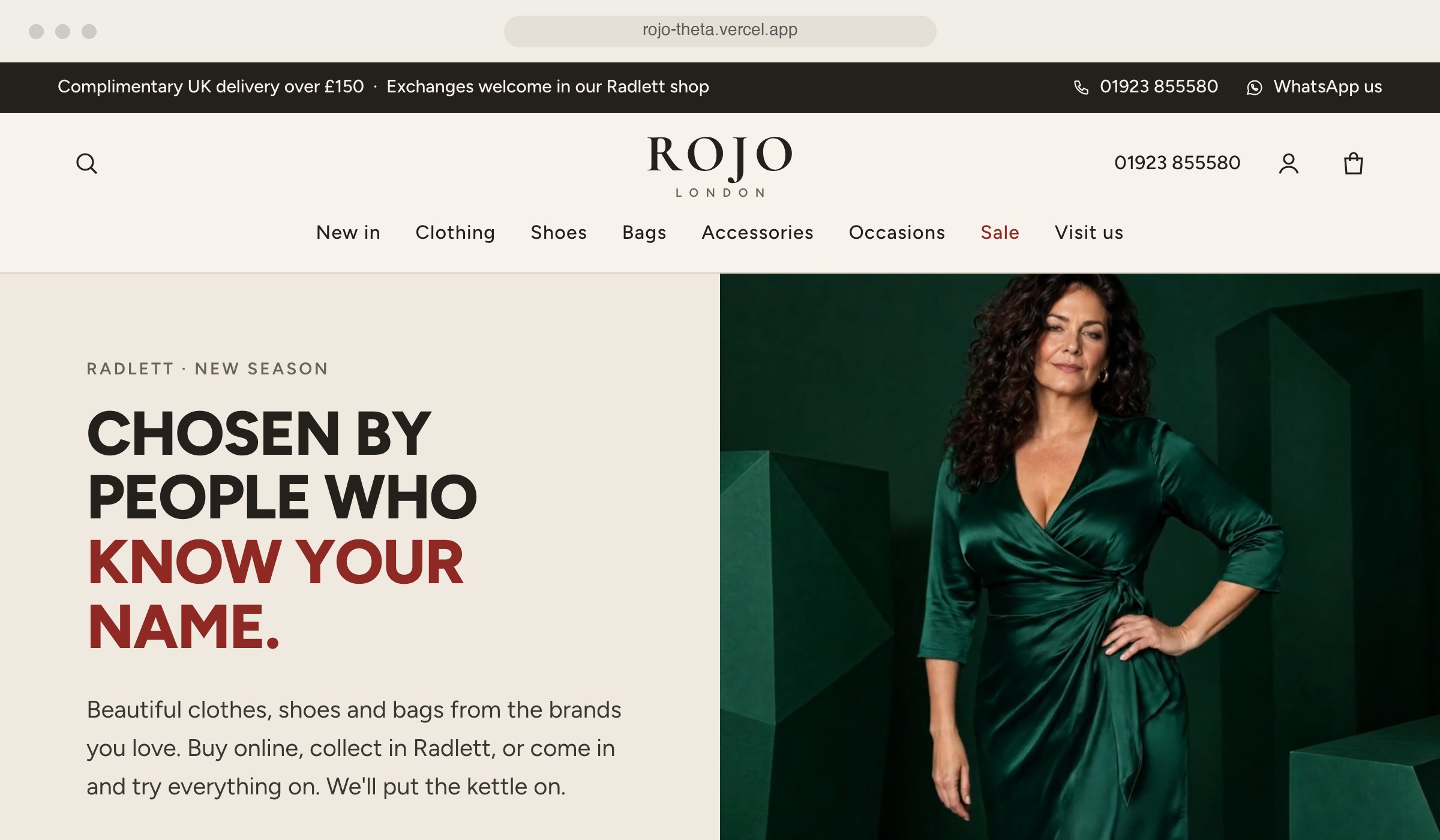 Rojo London, website for a womenswear and shoe boutique in Radlett